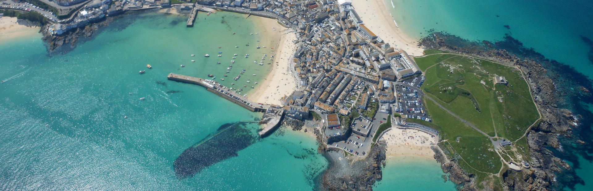 St Ives Bay and Harbour from the air