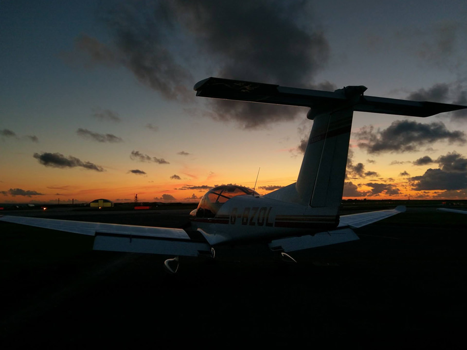 Sunset with our Robin R3000 G-BZOL at Cornwall Airport Newquay