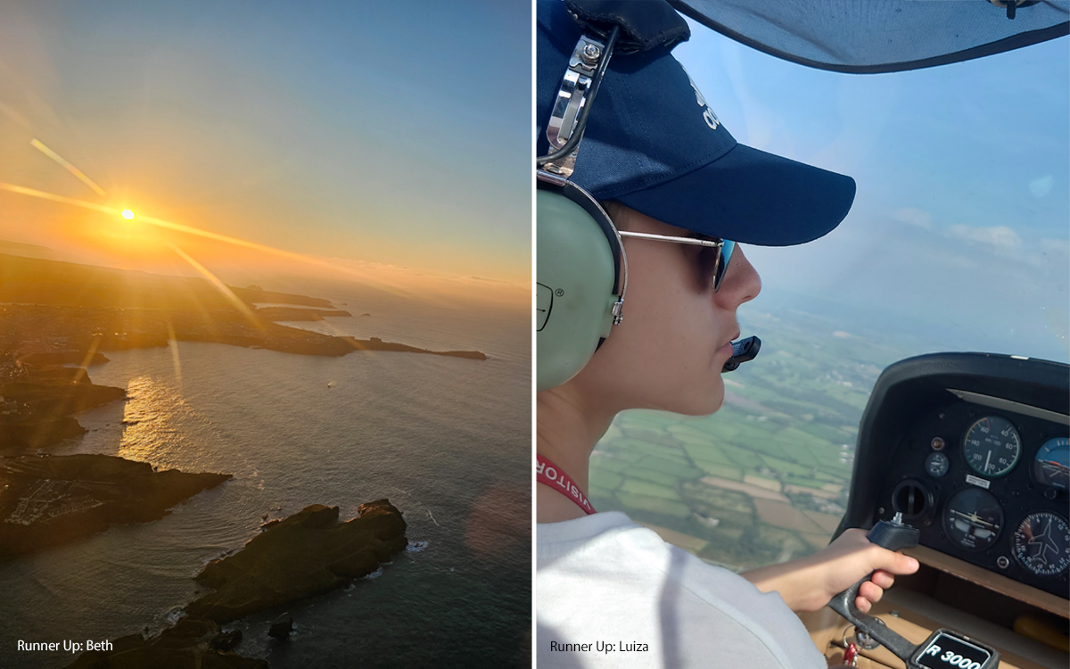 #ShareYourSnaps Round 1 Runners-Up: Beth (Aerial Sunset Photo over Newquay) and Luiza (Flying the Robin R3000 over Cornwall)