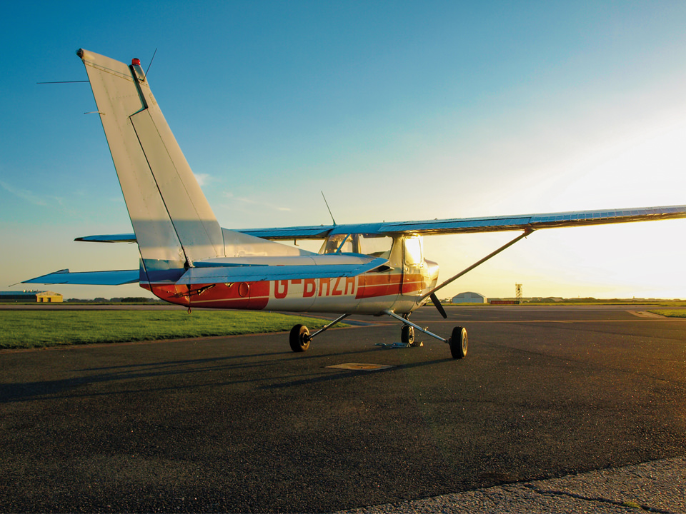 Cessna 152 G-BHZH, Sunset at Cornwall Airport Newquay (EGHQ)