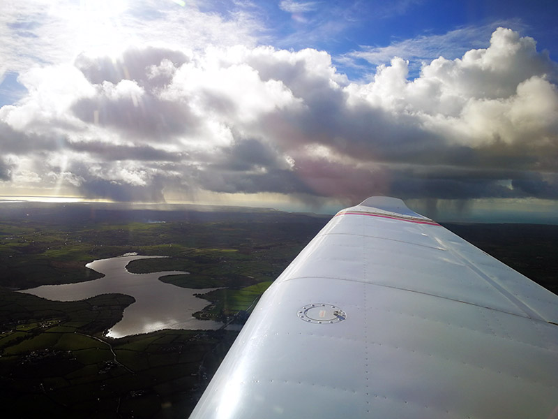 Clouds and showers over the Cornish countryside.