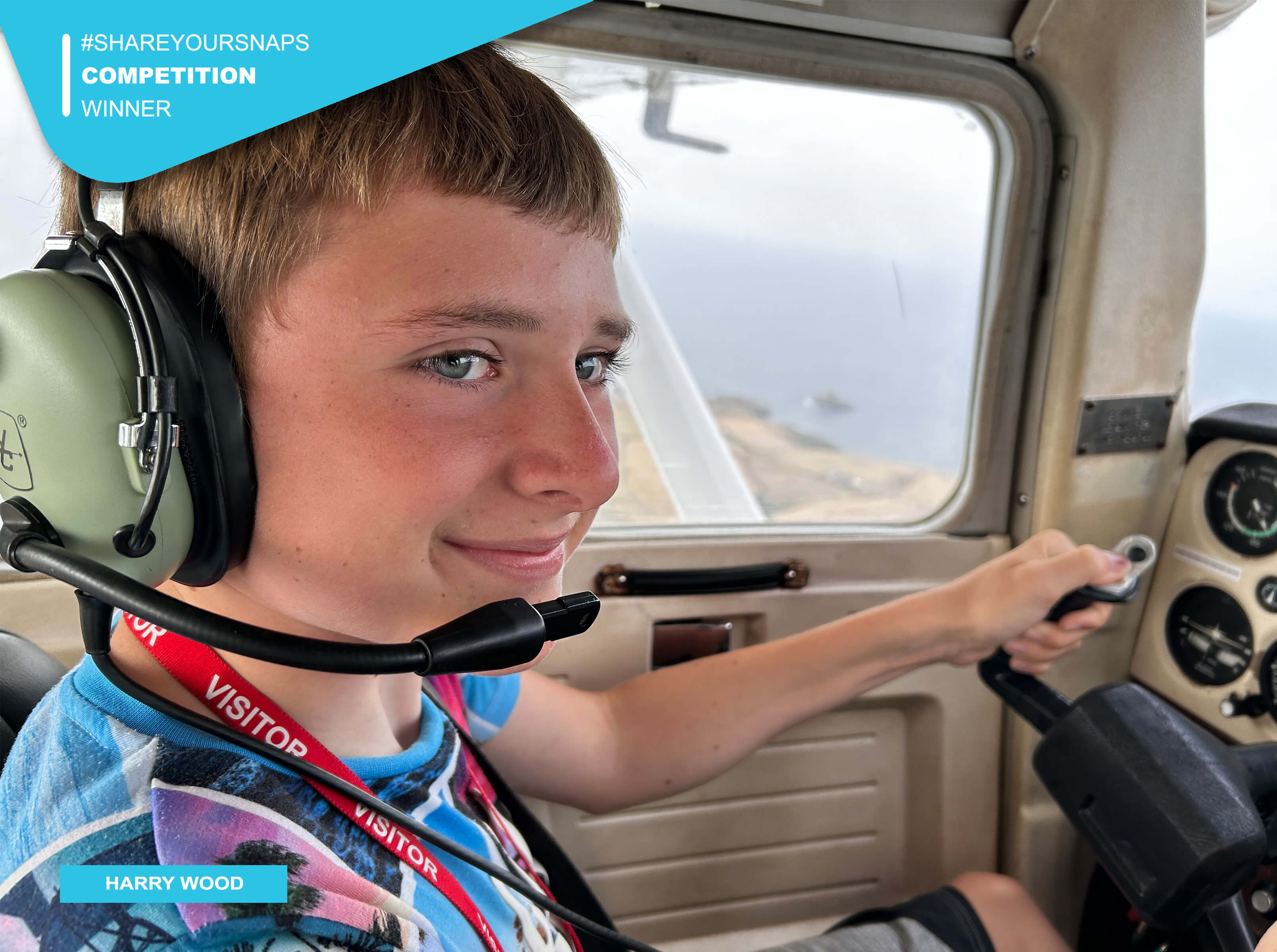 #ShareYourSnaps Winner: Harry Wood - #ShareYourSnaps August 2025 Runner-Up: Harry Wood - In flight cockpit selfie of Harry Wood taking the controls of our Cessna 152, G-BHZH, during a flight experience over Cornwall