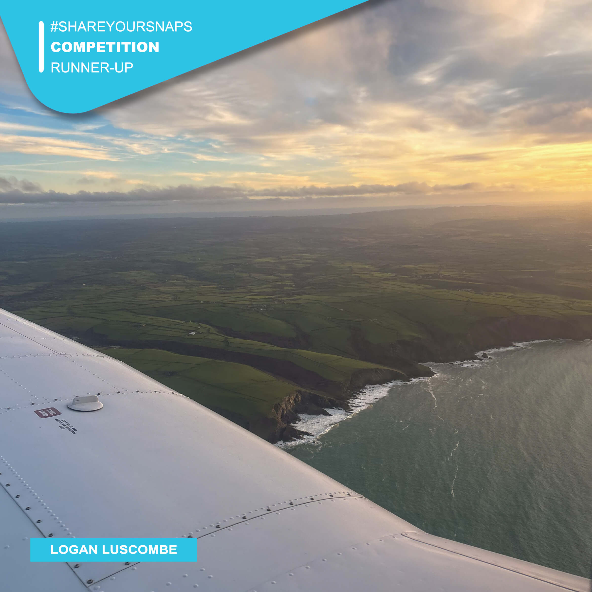 #ShareYourSnaps Winner: Logan Luscombe - #ShareYourSnaps December 2025 Runner-Up: Logan Luscombe sunset aerial view over Cornwall taken from a low wing PA28 aircraft